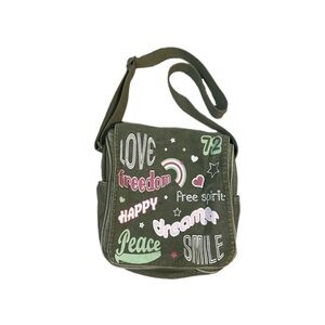 Y2K Green vintage Canvas Shoulder Bag with Graphic Print